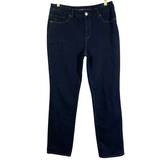 CHICOS Jeans 8R So Slimming Girlfriend Slim Leg Dark Wash Stretch Pants 5 Pocket - Picture 1 of 12